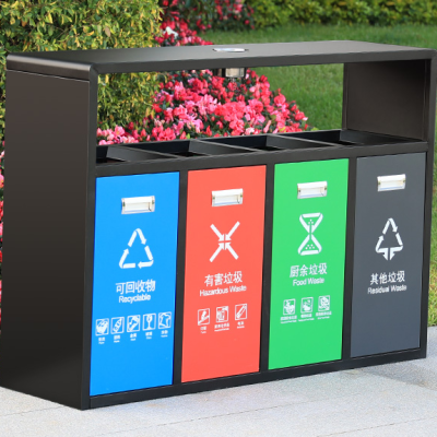 不锈钢四分类垃圾桶户外景区公园金属果皮箱