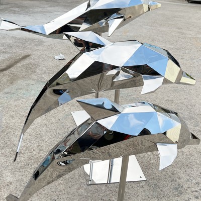不锈钢海豚雕塑镜面景观动物造型艺术摆件