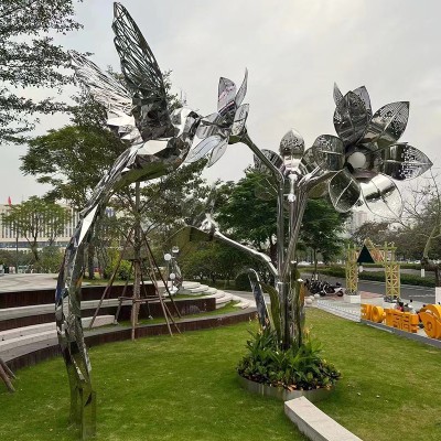 不锈钢镂空花朵雕塑艺术景观造型摆件