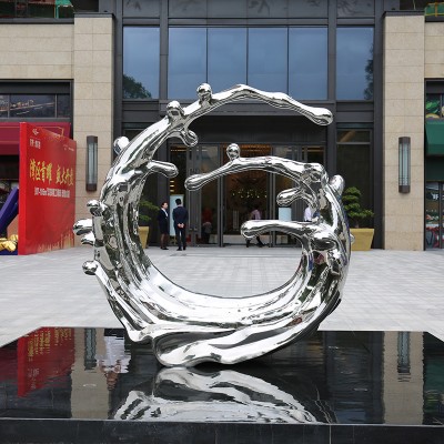户外不锈钢浪花雕塑水滴镜面艺术景观广场造型摆件