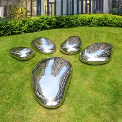 不锈钢鹅卵石雕塑镜面石头造型广场小区草坪摆件