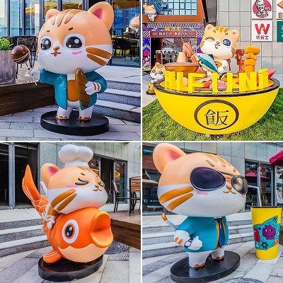 玻璃钢卡通猫咪雕塑商场广场艺术摆件