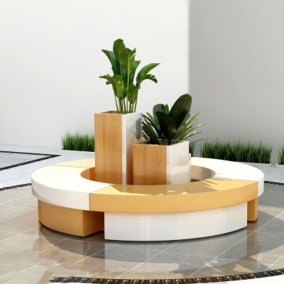 玻璃钢包柱座椅花盆组合美陈休闲坐凳