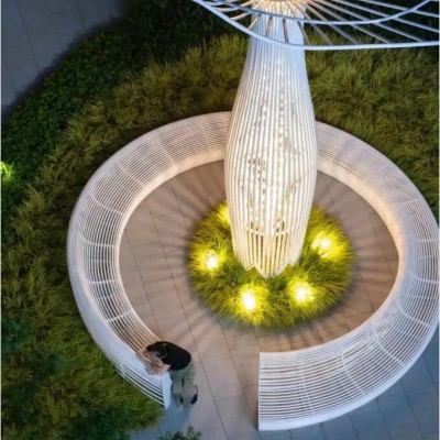 不锈钢镂空圆弧座椅靠背艺术户外景观坐凳