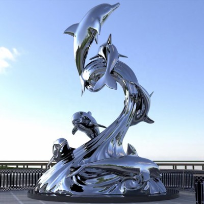不锈钢鱼群雕塑动物镜面艺术造型摆件
