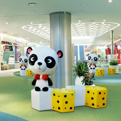 玻璃钢六边形熊猫雕塑座椅创意异形坐凳