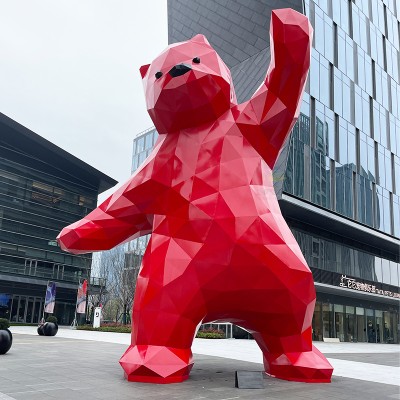 玻璃钢切面熊雕塑大型几何抽象景观小品