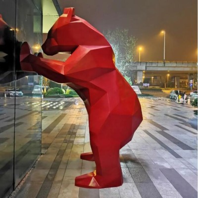 玻璃钢切面熊雕塑爬墙几何抽象动物摆件