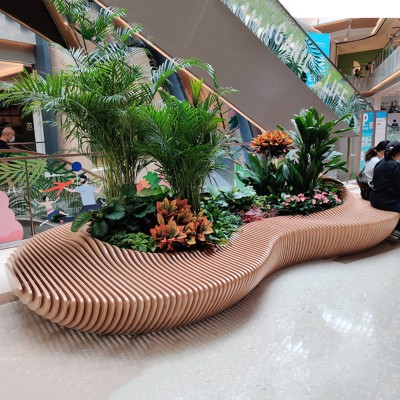 木质切片异形座椅花坛树池坐凳