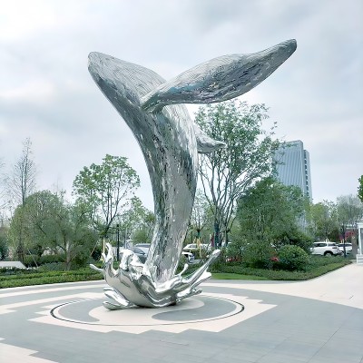 不锈钢鲸鱼雕塑大型动物景观广场艺术摆件