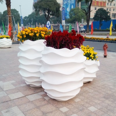 玻璃钢波浪形状花盆创意异形商业广场花钵