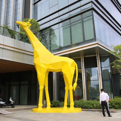 玻璃钢长颈鹿雕塑切面景观不锈钢造型摆件