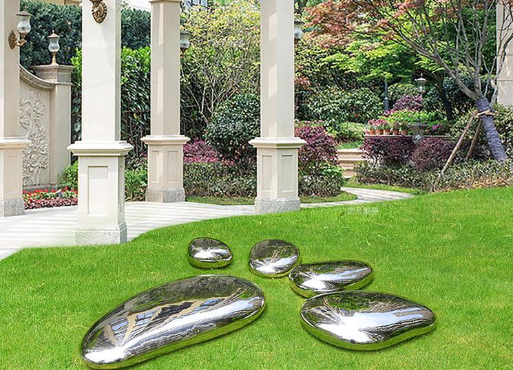 不锈钢鹅卵石雕塑镜面石头造型广场小区草坪摆件