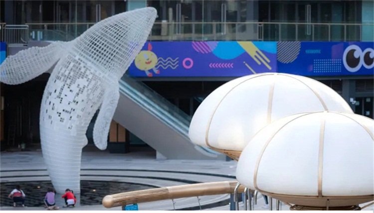大型不锈钢鲸鱼雕塑镂空海豚摆件售楼部摆件