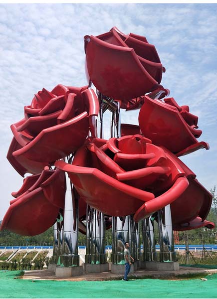不锈钢金属玫瑰花朵造型雕塑户外景观园林艺术摆件