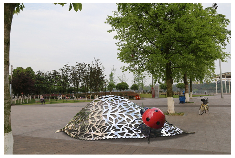 不锈钢动物植物雕塑树叶瓢虫造型广场摆件