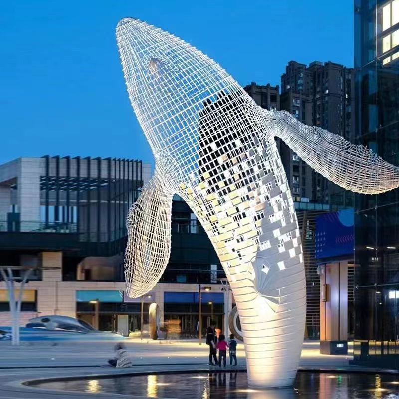 不锈钢鲸鱼雕塑大型动物景观广场艺术摆件 不锈钢鲸鱼雕塑大型动物景观广场艺术摆件