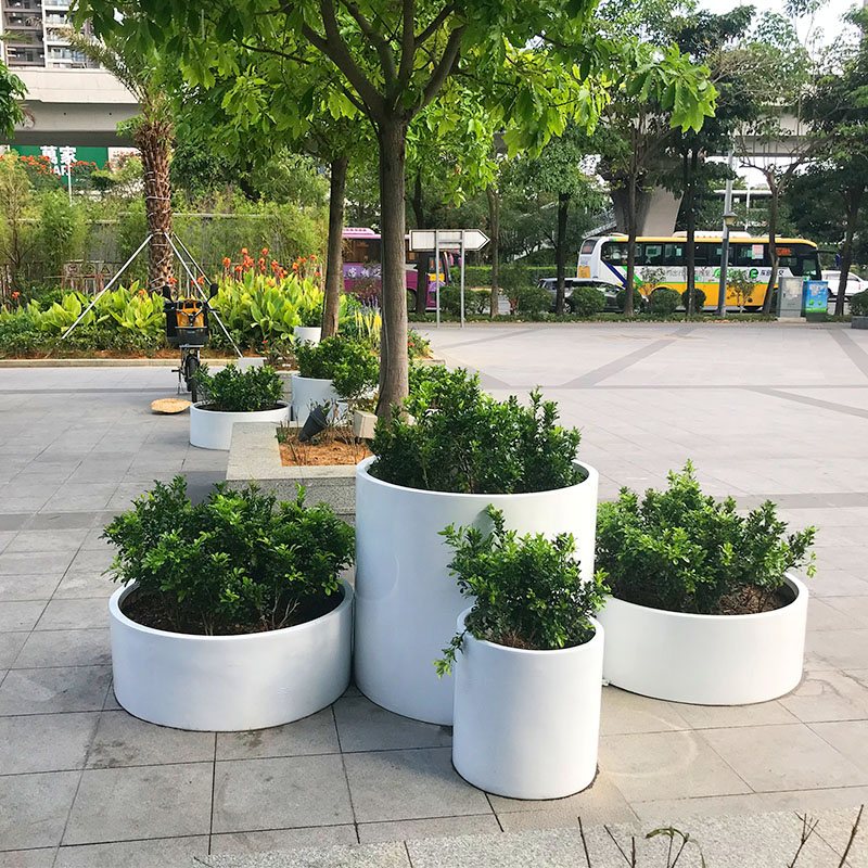 玻璃钢圆柱形花盆户外景观种植花钵 玻璃钢圆柱形花盆户外景观种植花钵