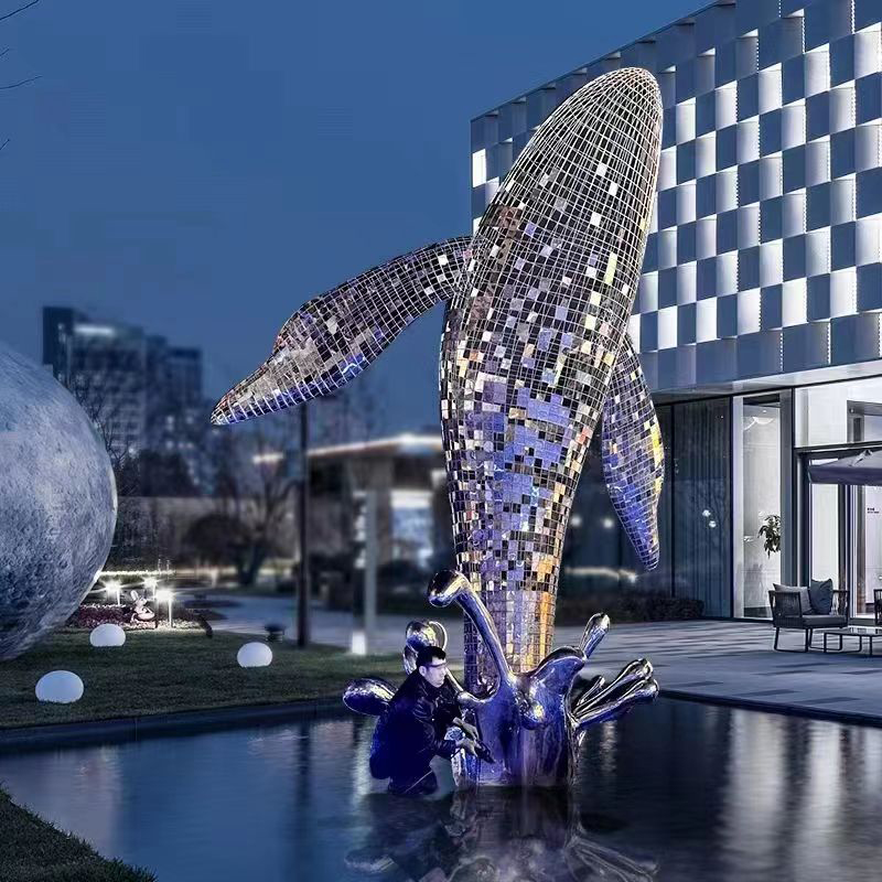 不锈钢鲸鱼雕塑大型动物景观广场艺术摆件 不锈钢鲸鱼雕塑大型动物景观广场艺术摆件