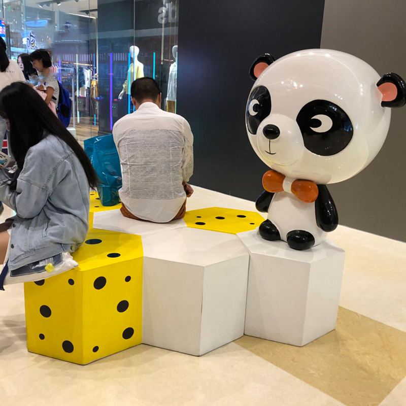 玻璃钢六边形熊猫雕塑座椅创意异形坐凳 玻璃钢六边形熊猫雕塑座椅创意异形坐凳