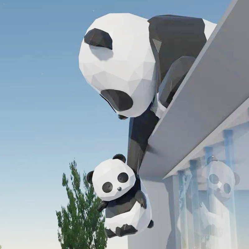 玻璃钢大型熊猫雕塑楼顶动物造型打卡摆件 玻璃钢大型熊猫雕塑楼顶动物造型打卡摆件