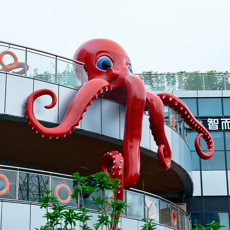玻璃钢大型章鱼雕塑楼顶造型美陈摆件 玻璃钢大型章鱼雕塑楼顶造型美陈摆件