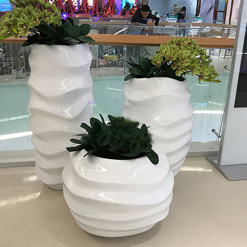 玻璃钢波浪形状花盆创意异形商业广场花钵 玻璃钢波浪形状花盆创意异形商业广场花钵