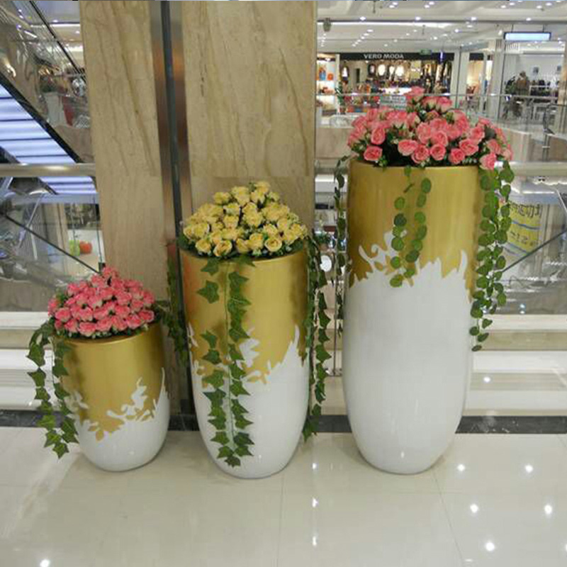 玻璃钢圆柱形花盆组合创意景观艺术花钵 玻璃钢圆柱形花盆组合创意景观艺术花钵