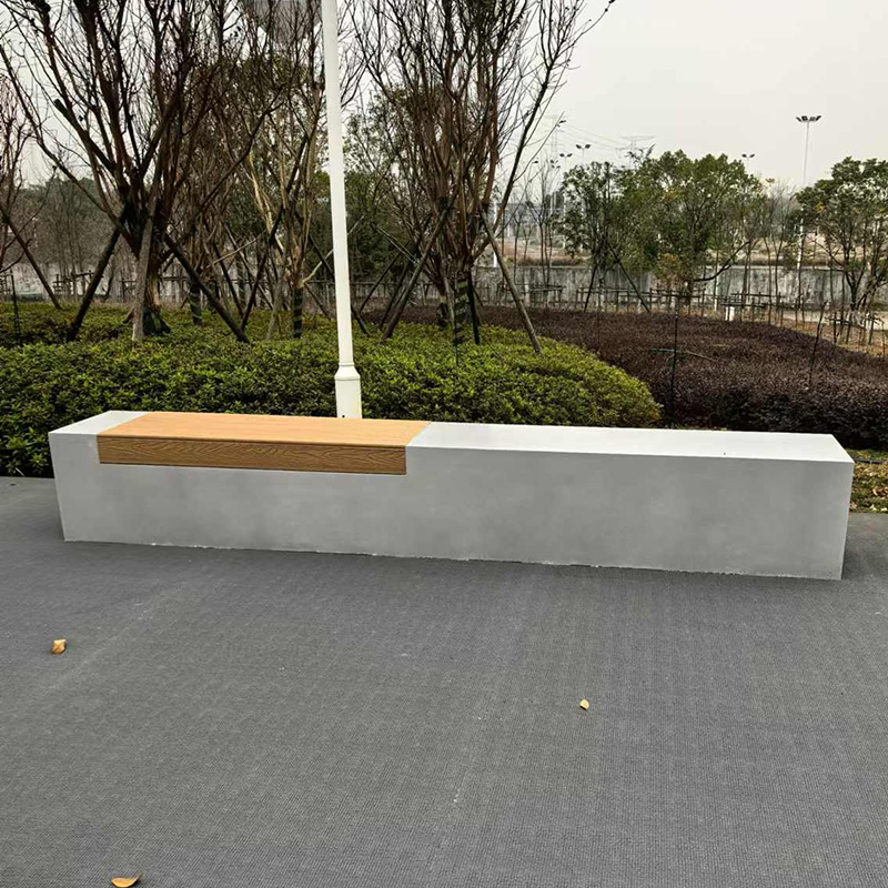 GRC混凝土木面坐凳泰科石UHPC长条景观座椅 GRC混凝土木面坐凳泰科石UHPC长条景观座椅
